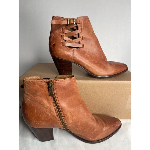 Frye Reed Strappy Booties Cognac Heels Women’s Size 8 M 3478345-COG - Picture 2 of 6